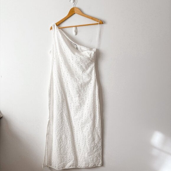 Zara Embroidered Asymmetric Midi Dress NWT White Size Large - Picture 5 of 9